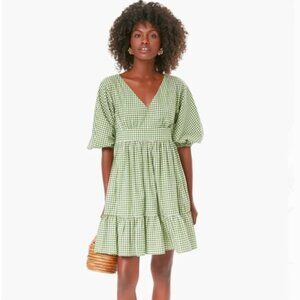 Kate Spade New York Mini Gingham Bodega Dress 2 Green 3/4th Puff Sleeve V Neck
